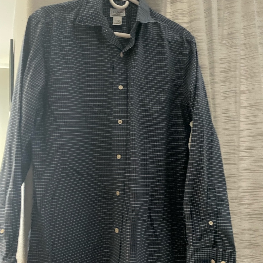 L.L. Bean Navy Grid Long-Sleeve Button-Down Shirt